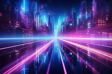 abstract futuristic background with pink blue glowing neon moving high speed wave lines and bokeh lights. Data transfer concept Fantastic wallpaper
