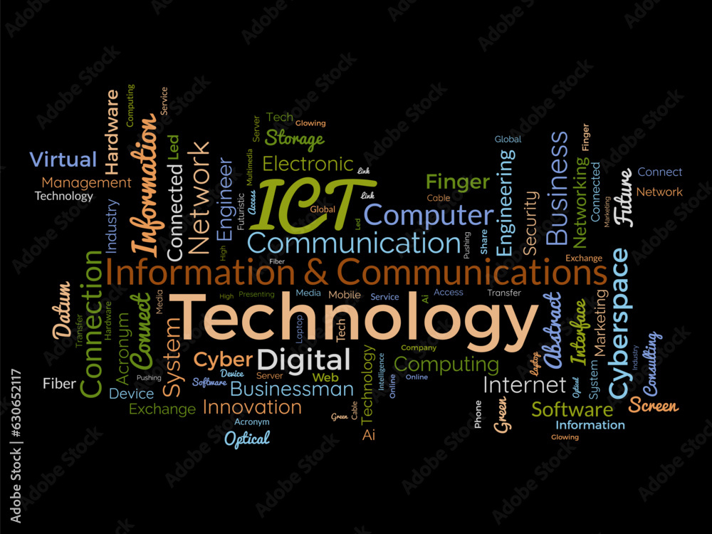 Wall mural word cloud background concept for information and communications technology (ict). cyberspace networ