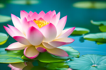 Pink lotus flower is blooming beautifully. generative ai