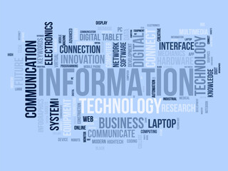 Word cloud background concept for Information technology. Computer network system use for internet communication skill develop. vector illustration.