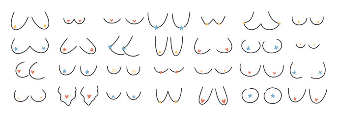 Hand drawn woman breast collection. Seamless pattern on white background. Doodle vector illustration.