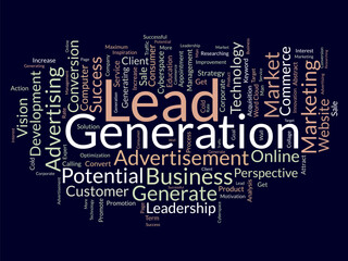 Word cloud background concept for Lead generation. Financial marketing strategy control for generating customer potential. vector illustration.