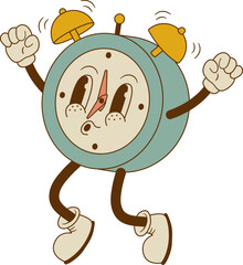 Funny retro alarm clock mascot for poster, banner, print. Cartoon wake up clock character vector illustration. Nostalgia, back to school © Nadezhda Mih