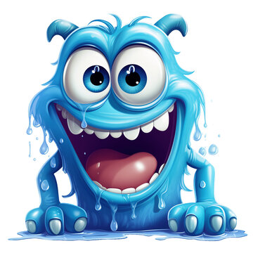 Funny blue gooey monster isolated on transparent background
