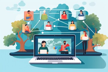 People connecting together, learning or meeting online with teleconference, video conference remote working. Generative AI