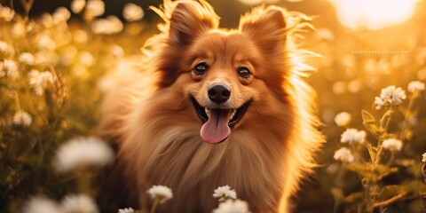 Obraz premium AI Generated. AI Generative. Outdoor nature field meadow pet animal happy smile dog portrait face running funny friend. Graphic Art