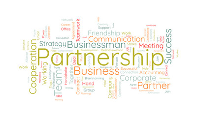 Word cloud background concept for Partnership. Business teamwork success, friendship strategy of company success. vector illustration.