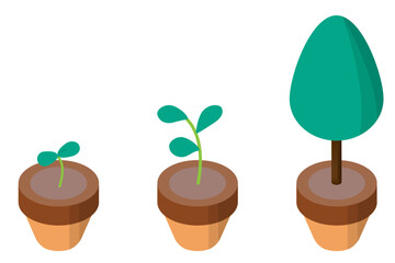 植物の成長過程のイラスト。自然環境のイメージ素材。
