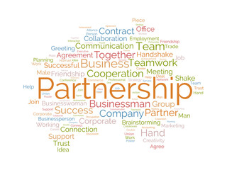 Word cloud background concept for Partnership. Business teamwork success, friendship strategy of company success. vector illustration.