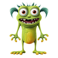 Fototapeta premium Funny green skinny monster cartoon character solated on transparent background.