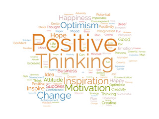 Word cloud background concept for Positive thinking. Success attitude, creative mindset of innovation optimism. vector illustration.