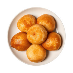 Vetkoek Fried Dough Bread South African Cuisine On White Plate On Isolated Transparent Background, Png