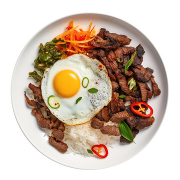 Tapsilog Filipino Cuisine On White Plate On Isolated Transparent Background, Png