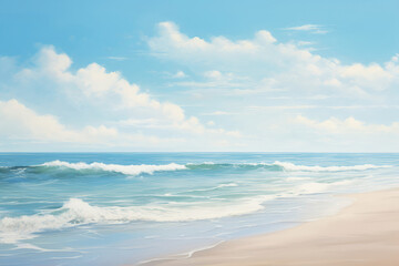 Fototapeta na wymiar Serene Seascape With Sand, Sky, And Summer Vibes. Generative AI