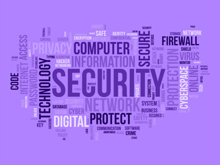 Word cloud background concept for security. Protect technology, privacy network and cyber information of hacker crime. vector illustration.