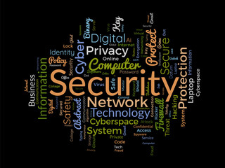 Word cloud background concept for security. Protect technology, privacy network and cyber information of hacker crime. vector illustration.