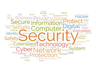 Word cloud background concept for security. Protect technology, privacy network and cyber information of hacker crime. vector illustration.