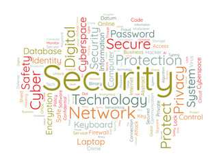 Word cloud background concept for security. Protect technology, privacy network and cyber information of hacker crime. vector illustration.