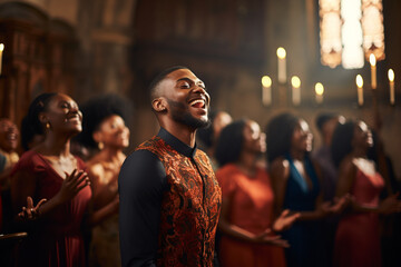 choir's performance during a church worship service, adding to the uplifting atmosphere Generative AI