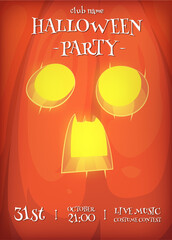 Halloween vertical background with cute orange pumpkin. Halloween party flyer or invitation template.