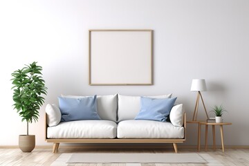 Fototapeta na wymiar Living room design with empty frame mock-up,Generative AI.