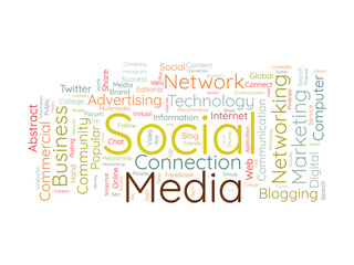 Fototapeta premium Word cloud background concept for Social media. Global online communication progress with social networking success. vector illustration.