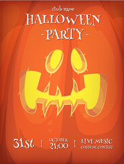 Halloween vertical background with cute orange pumpkin. Halloween party flyer or invitation template. - 630656346