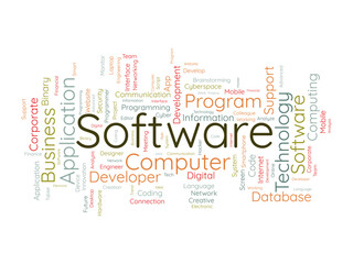 Word cloud background concept for Software. Computer programming development of cloud network technology. vector illustration.