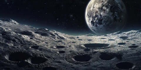 Fototapeta na wymiar Moon surface with craters and space background. Universe beauty. Generatie AI