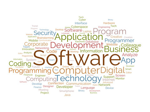 Word cloud background concept for Software. Computer programming development of cloud network technology. vector illustration.