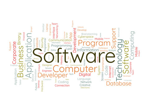 Word cloud background concept for Software. Computer programming development of cloud network technology. vector illustration.