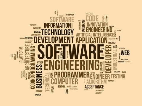 Word cloud background concept for Software engineering. computer programming system, cloud technology development of application management. vector illustration.