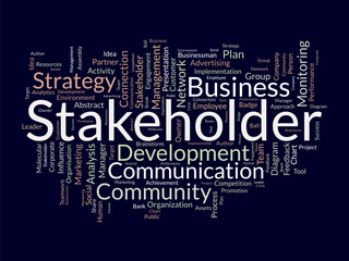Word cloud background concept for stakeholder. employee diagram, business management strategy of company connection. vector illustration.