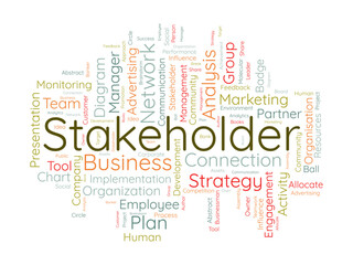 Word cloud background concept for stakeholder. employee diagram, business management strategy of company connection. vector illustration.