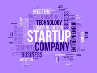 Word cloud background concept for Startup Company. Entrepreneurship idea, project innovation opportunity of corporate plan. vector illustration.