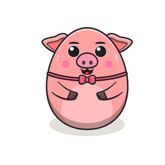 cute pig vector cartoon character, cartoon pig character, cute animal character, round shape animal character, animal mascot