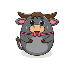 cute bull vector cartoon character, bull cartoon character, cute animal character, round animal character