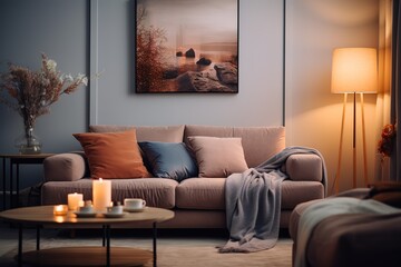Stylish interior of modern living room with light wall,Generative AI