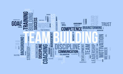 Obraz premium Word cloud background concept for Team building. Motivation coaching management with business assessment. vector illustration.