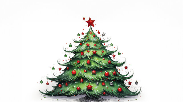 A sketch of a christmas tree on a white background, christmas image, cartoon illustration art