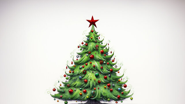 A sketch of a christmas tree on a white background, christmas image, cartoon illustration art