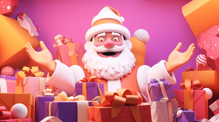 Santa character with his hands up with presents, christmas image, 3d illustration images