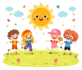 Obraz na płótnie Canvas Kids Playing At Nature With Sun
