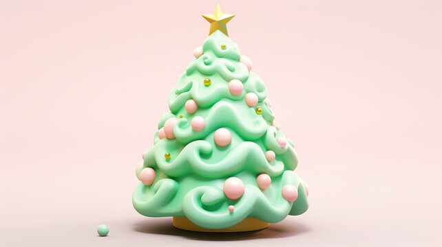 A green christmas tree with sprinkles on the top white background, christmas image, 3d illustration images
