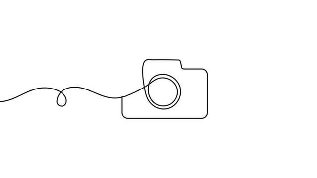 Camera icon in continuous animatio line style. Line art of photo camera icon. Photo line icon minimalistic