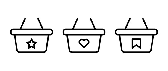 Shopping basket vector icon set. Outline shop purchase, retail symbol