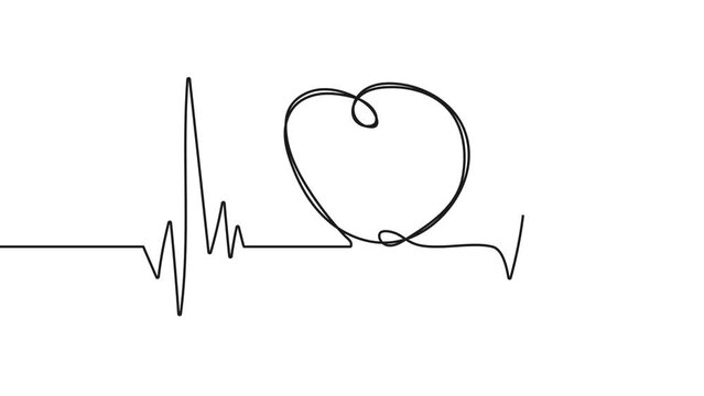 Heartbeat continuous video. Cardiogram one line drawing heart icon. Beautiful healthcare, medical background pulse logo. Heartbeat sign, cardiogram.