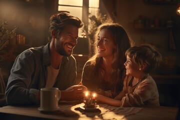 Father and Mother and children with happy moment. Generative AI