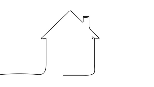 Continuous thin line home video. Single continuous line drawing of a luxury house in a big cit minimalist house icon.