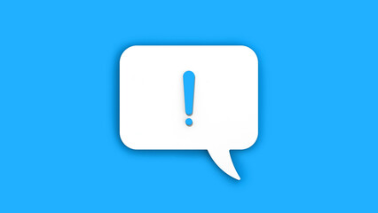 Blue exclamation mark on a white message board. Alarm signal in the phone. Danger alert. Message on a Blue background. Horizontal image. 3D image. 3D rendering.